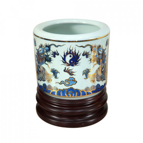 Bát Hương Rồng Ngũ Phúc Vẽ Vàng 14cm